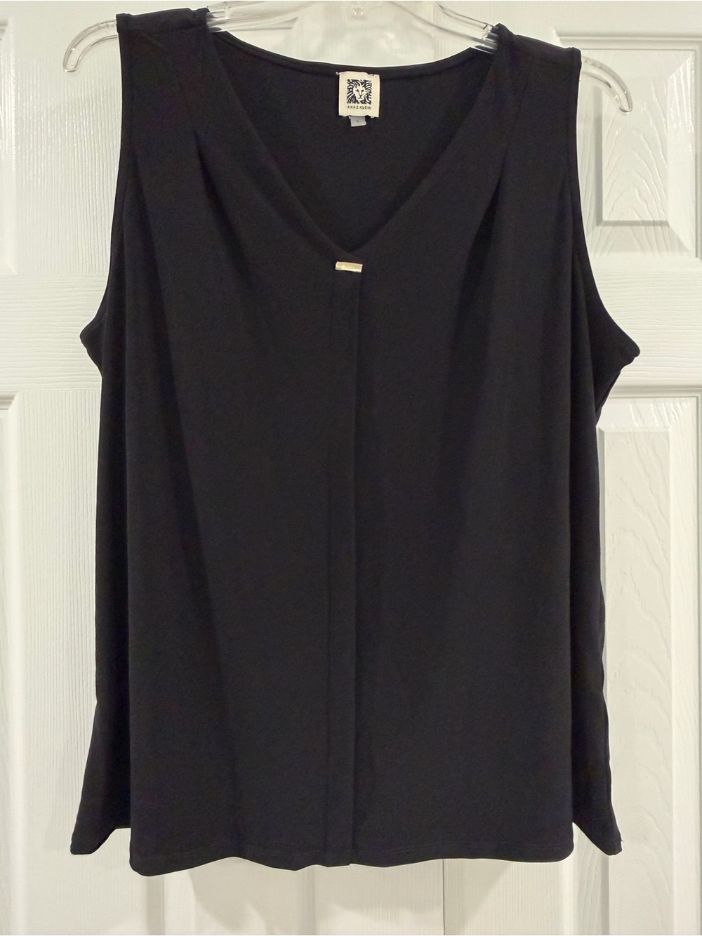 Anne Klein Black Sleeveless V-Neck Tank with Gold Front Bar